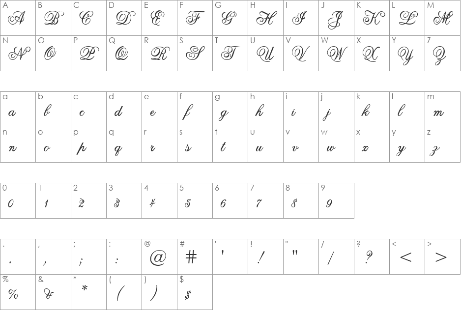 VfFree45 font character map preview