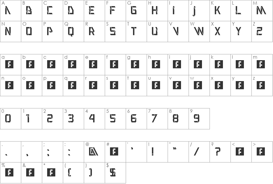 VHIA font character map preview