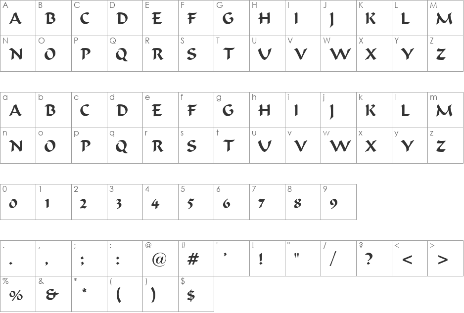 VI Bodacious H (Bum) font character map preview