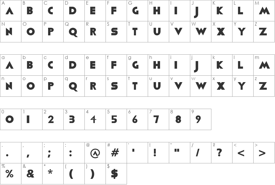Viafont font character map preview