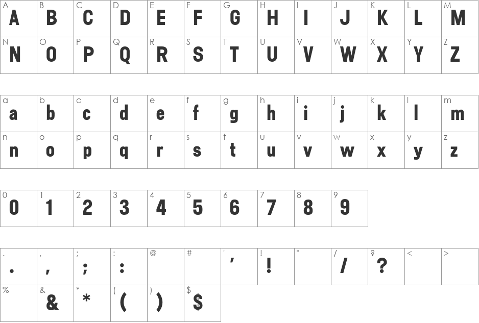 VibrationGothic font character map preview