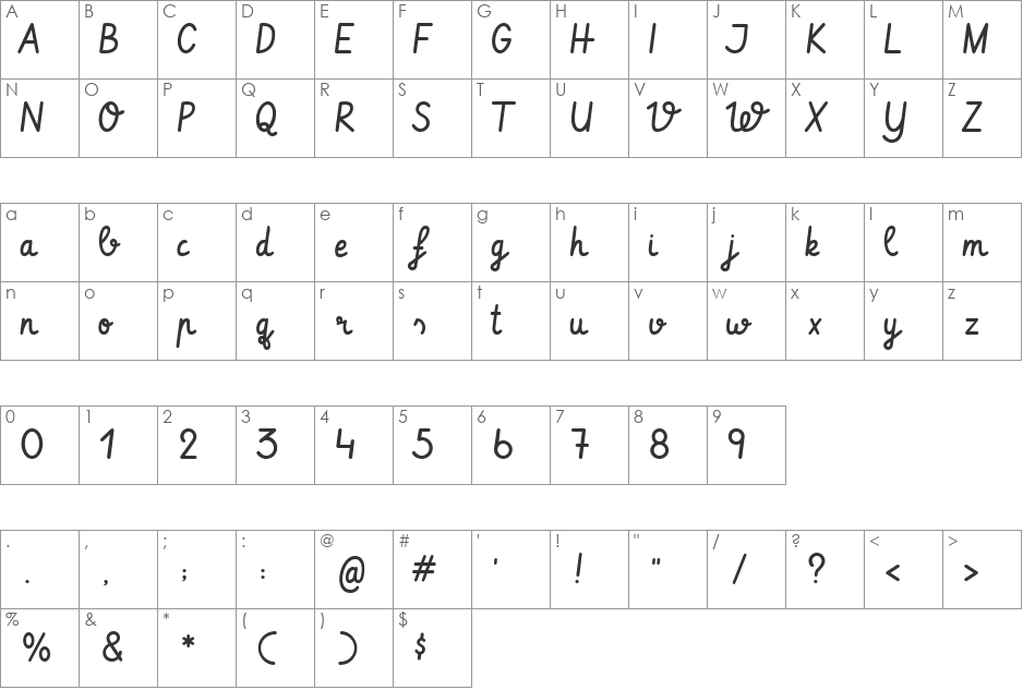 Vibur font character map preview