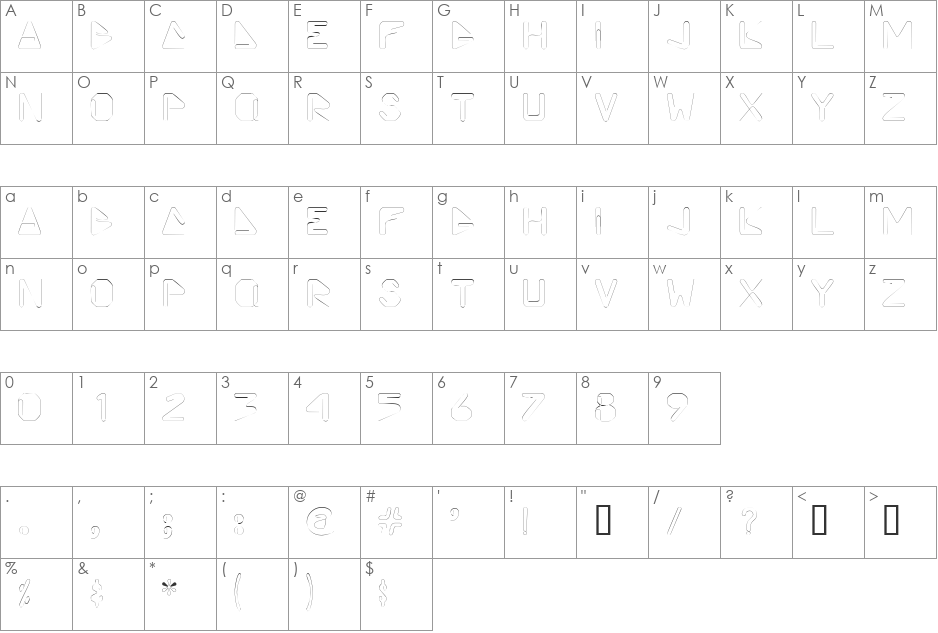 VicePrezDisplayCapsSSi font character map preview