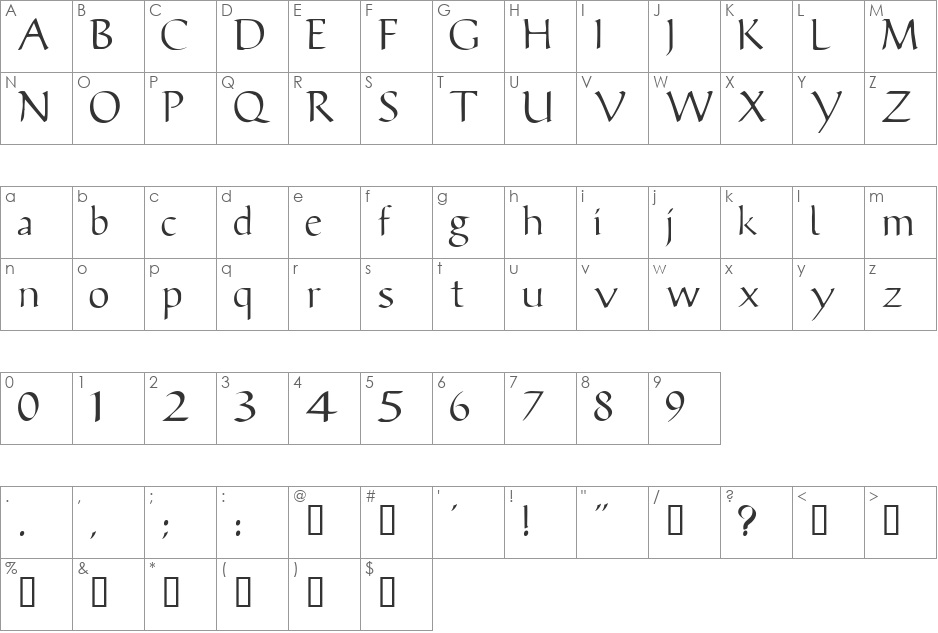 ViciSSK font character map preview