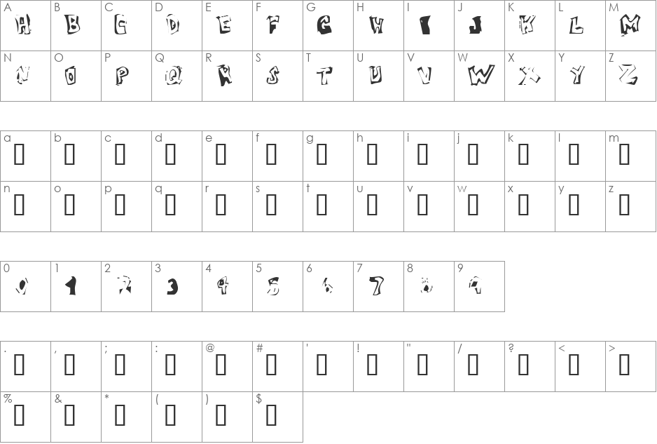 Victim font character map preview
