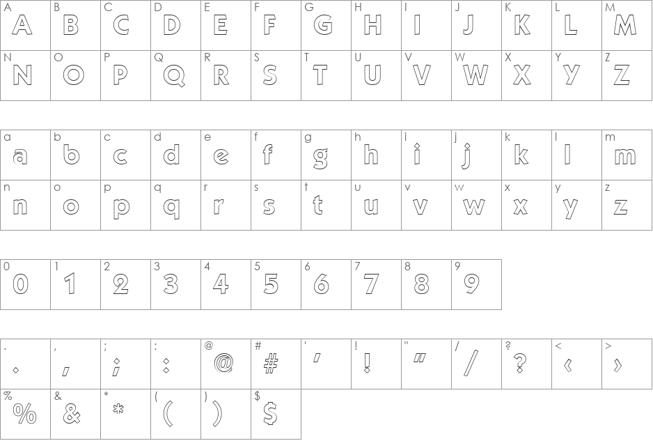 VictorBeckerOutline font character map preview