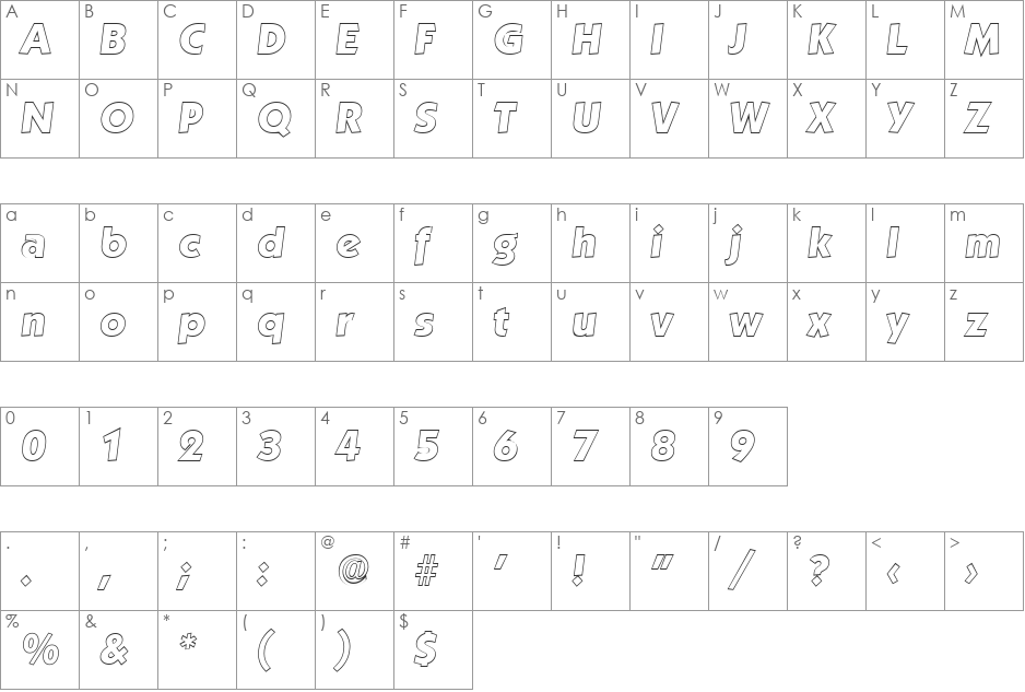 VictorBeckerOutline-ExtraBold font character map preview