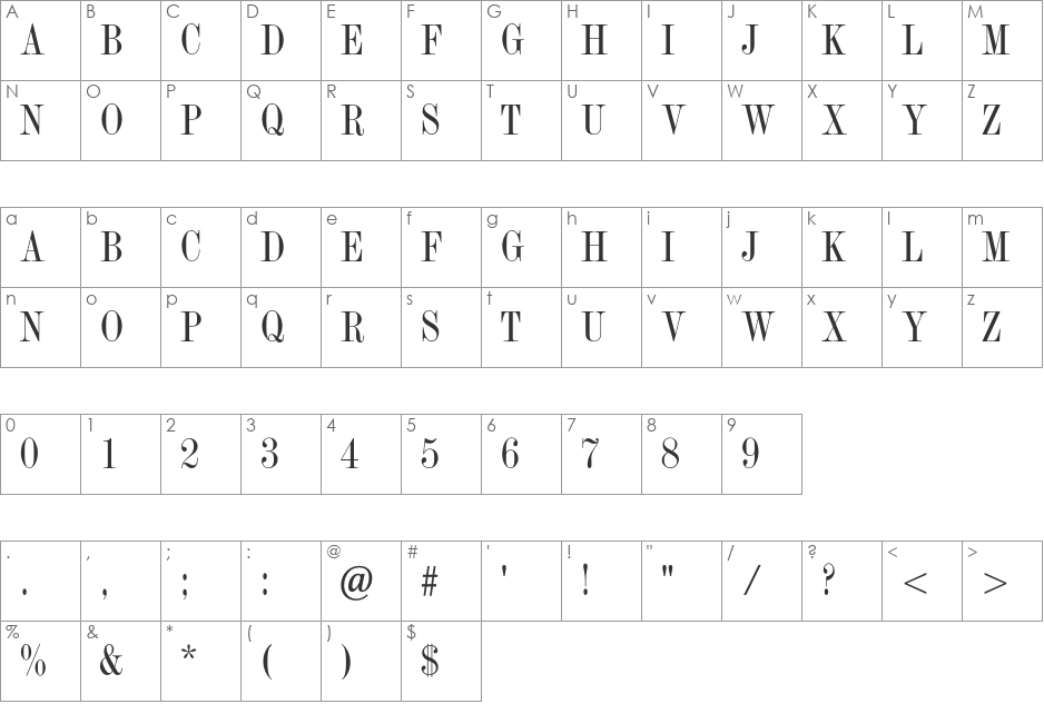 Victoria Titling MT Std font character map preview