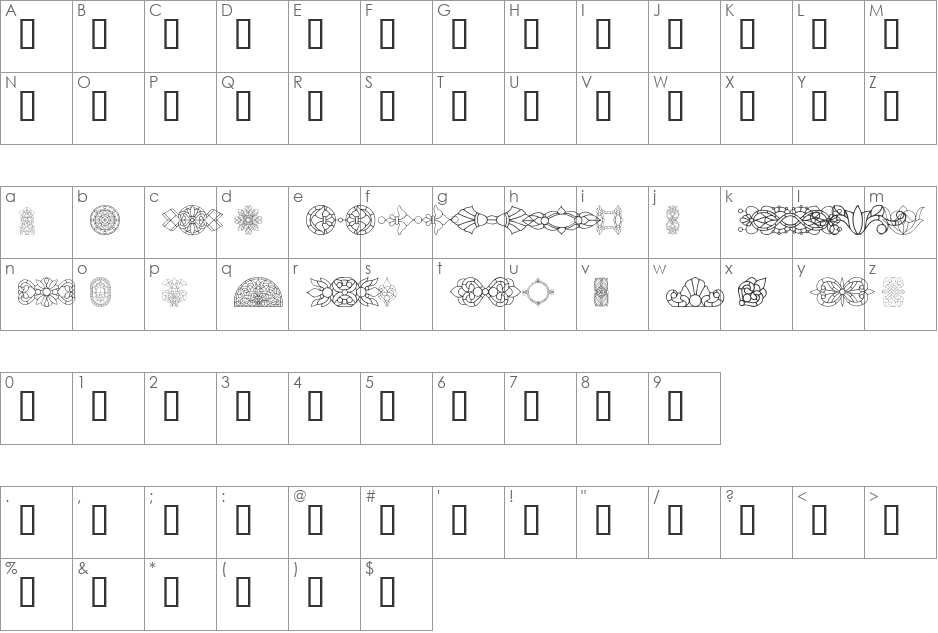 Victorian Window font character map preview