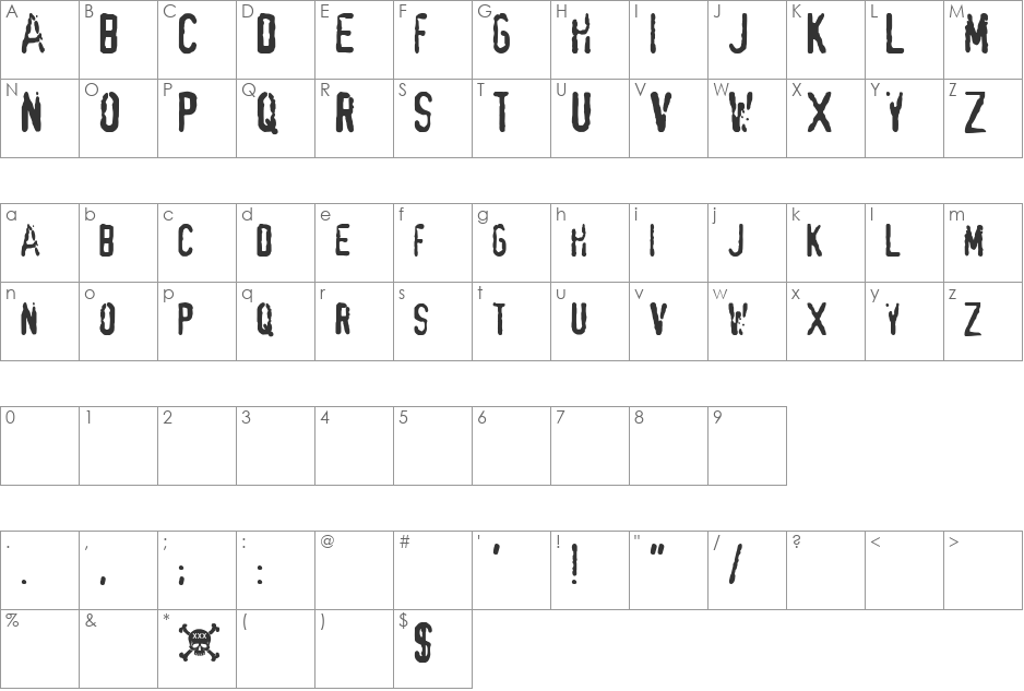 VIDEO PIRATE font character map preview
