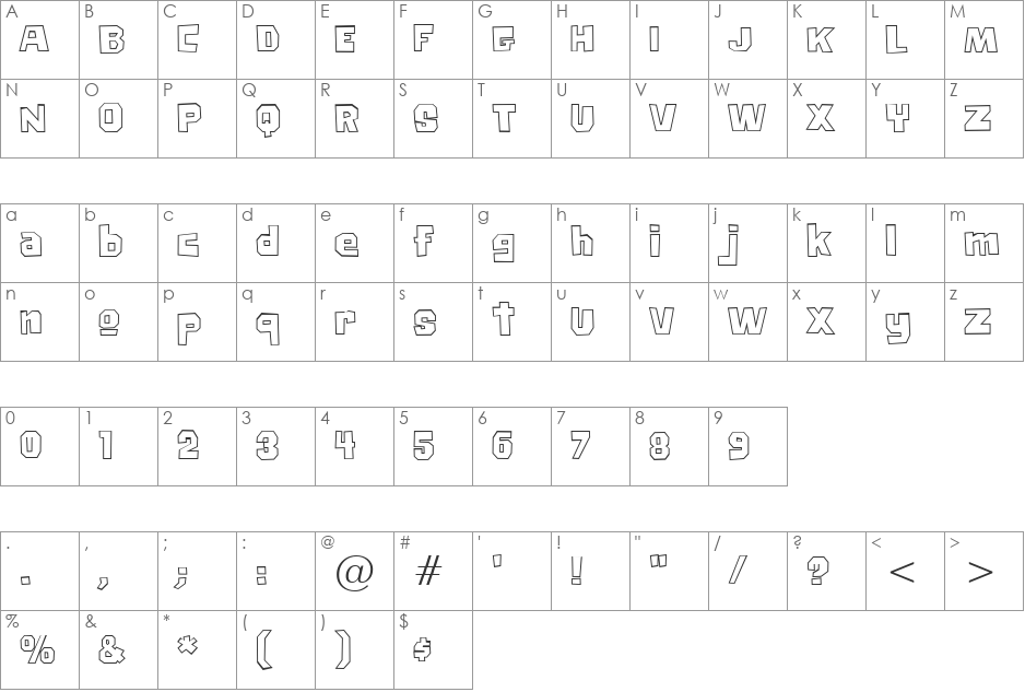 Big Chump BTN Outline font character map preview