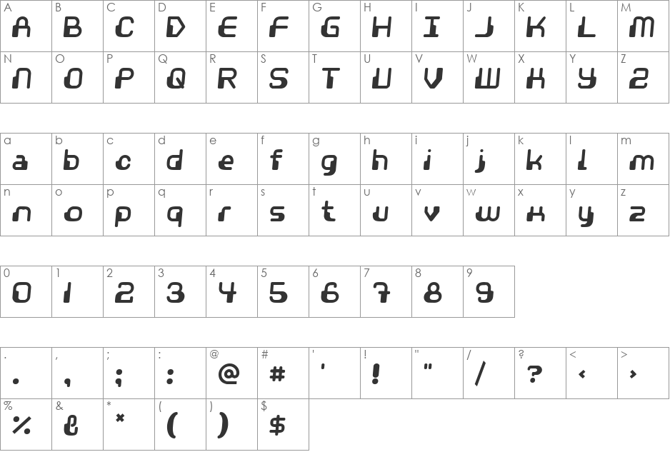 Videophreak font character map preview