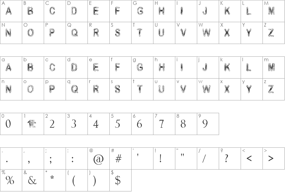 Vidka Woodcraft font character map preview