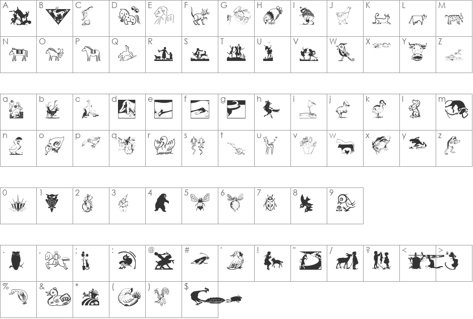 Viechereien font character map preview