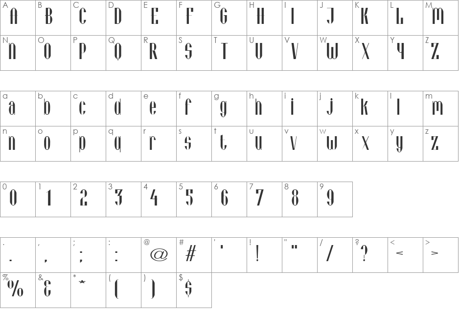 VieneseExtended font character map preview