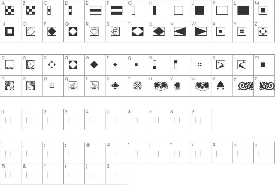 ViennaExtras font character map preview