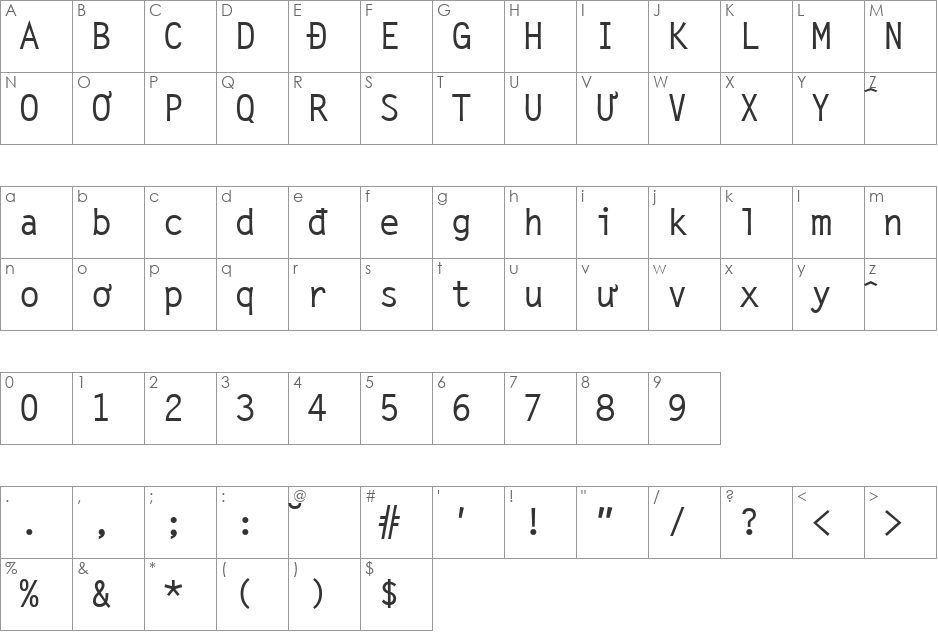 Vietnamese7TimesSSK font character map preview
