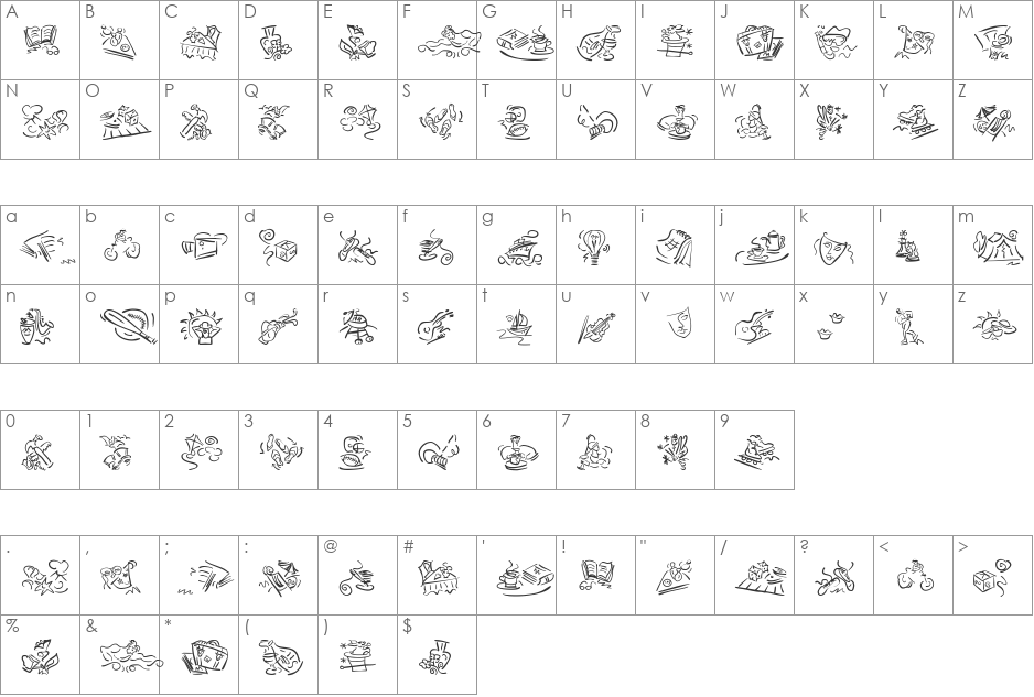 VignettSketches font character map preview
