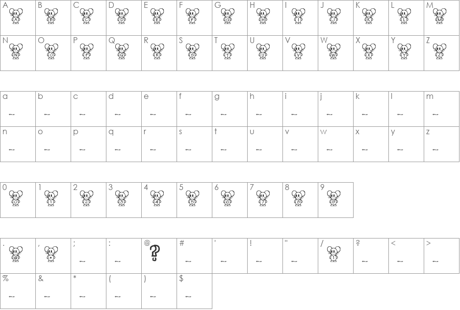 vikimouse font character map preview