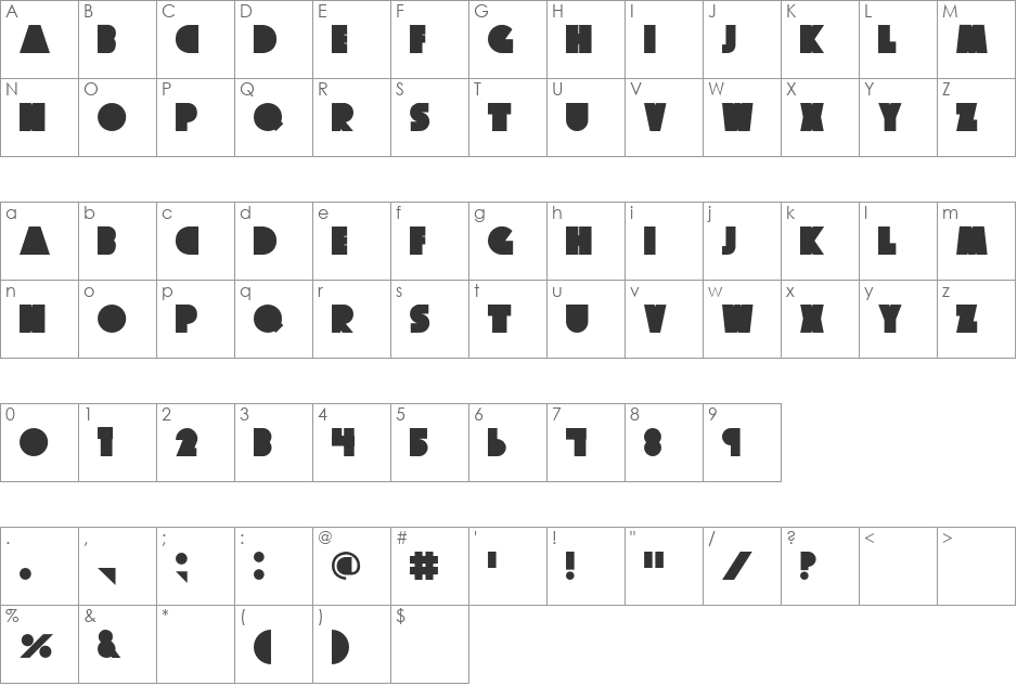 Big Fat Ugly Cow font character map preview