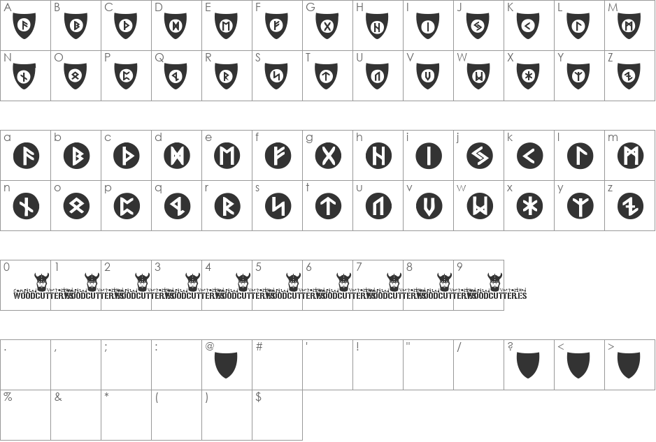 Viking Runes Shields font character map preview