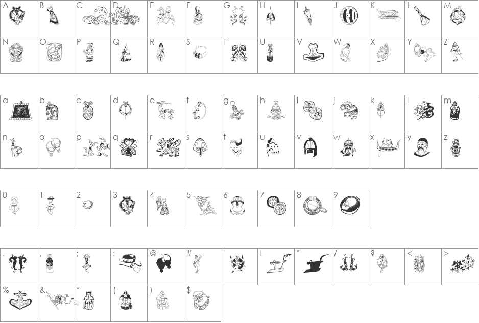 VikingDesigns font character map preview