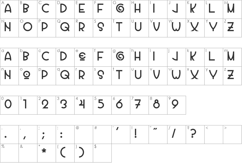 Vila Morena font character map preview