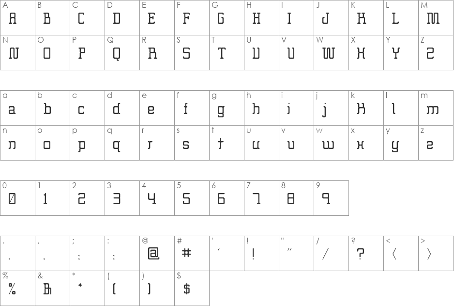 Big Foot font character map preview