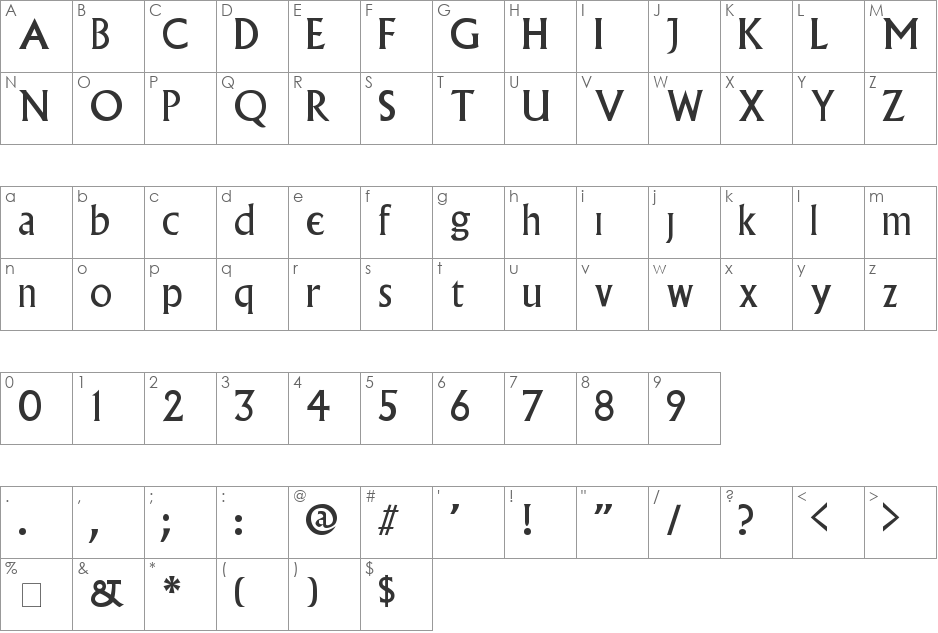 Village font character map preview