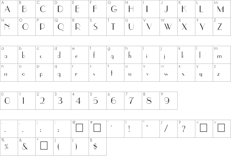 Village font character map preview