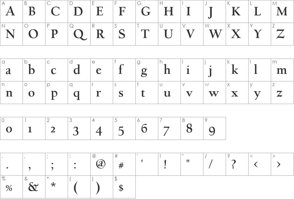 Village font character map preview