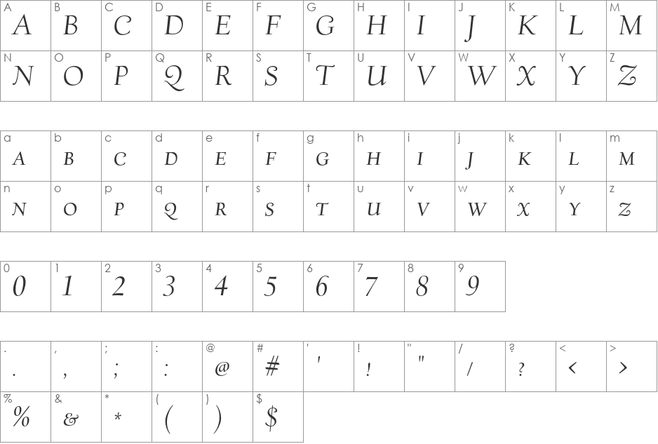 Village font character map preview