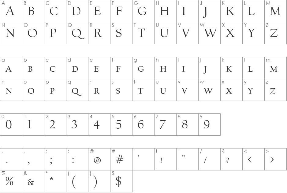 Village font character map preview