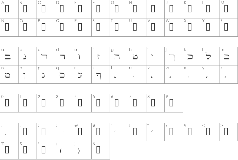 Vilner font character map preview