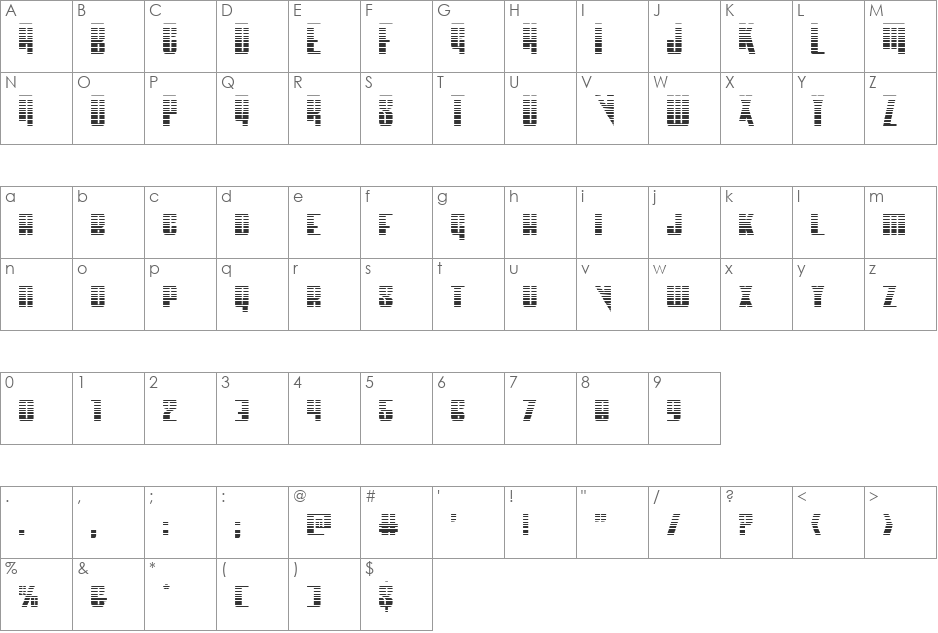 Vindicator Gradient font character map preview