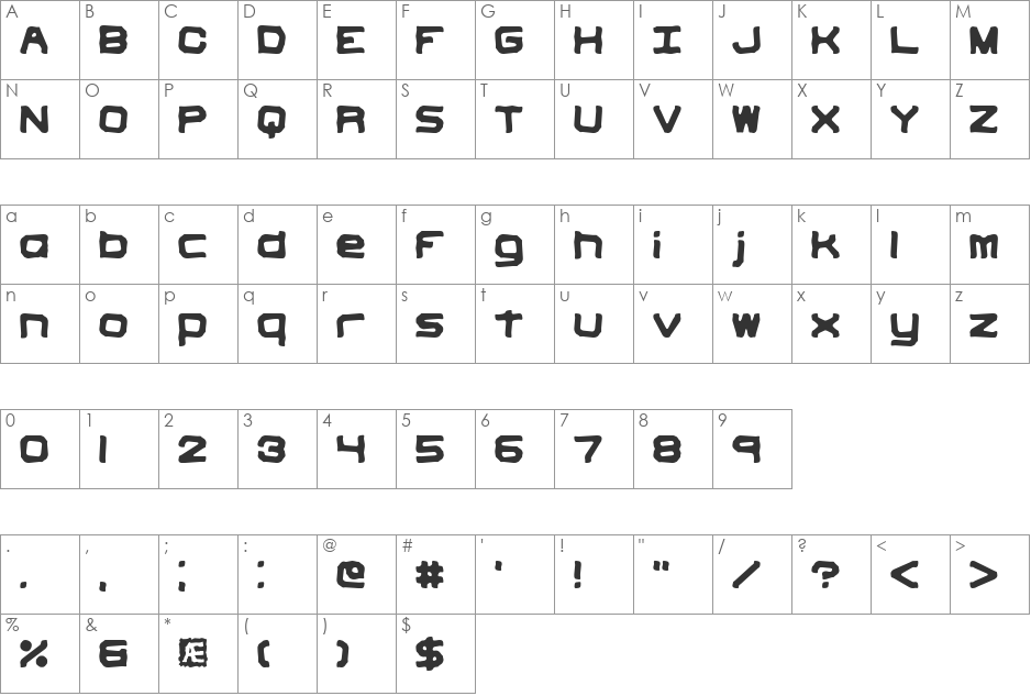 Vindictive (BRK) font character map preview