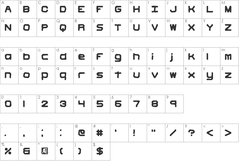 Vindictive BRK font character map preview