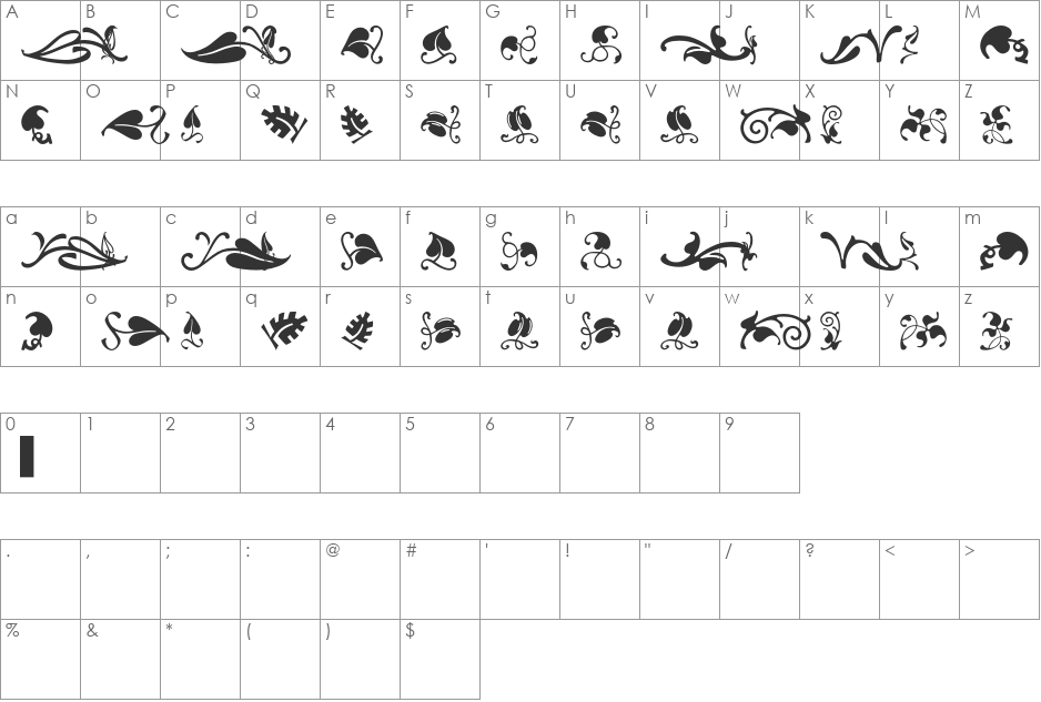 Vine font character map preview