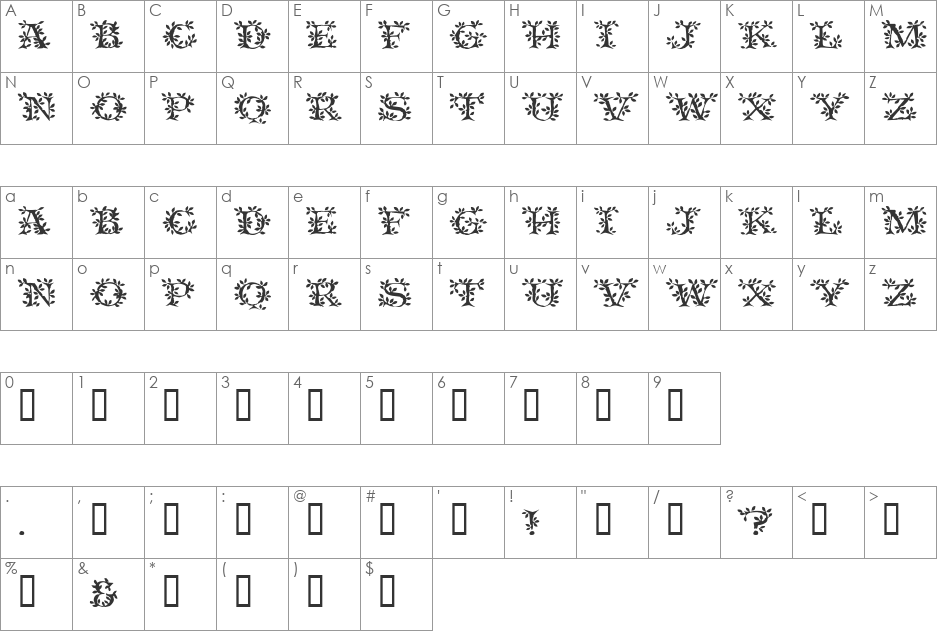 VineCapsSSK font character map preview