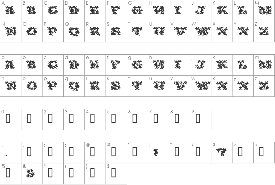 VineCapsSSK font character map preview