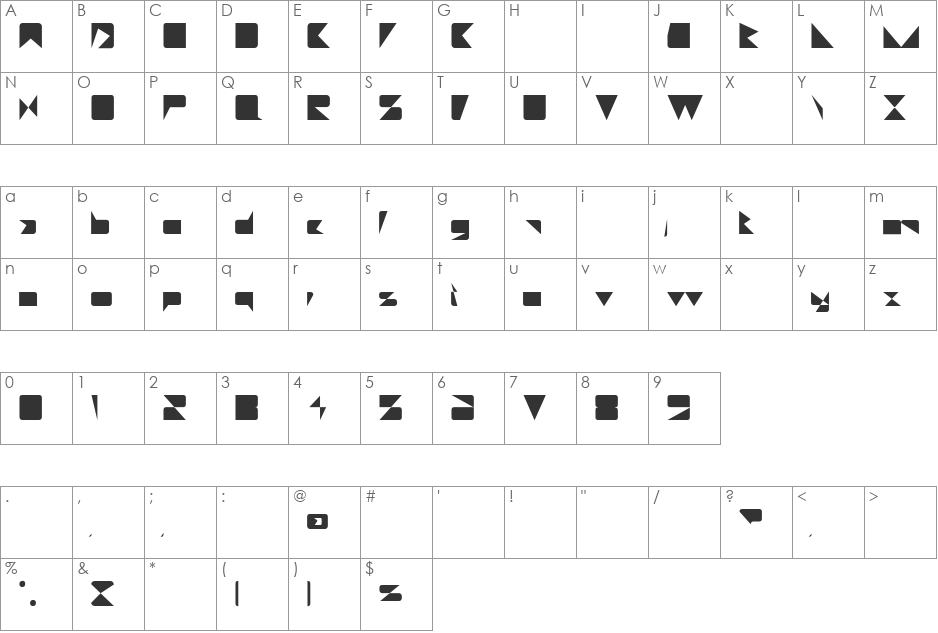 Vineta font character map preview