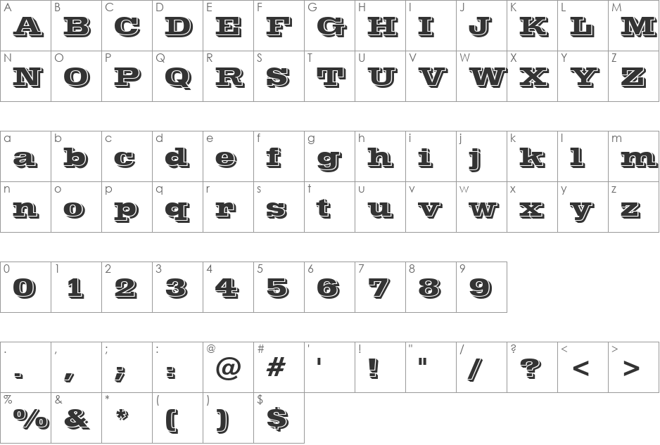 Vineta BT font character map preview