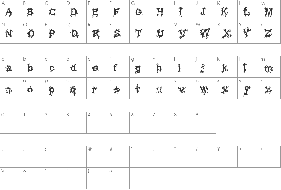 Viney Times font character map preview