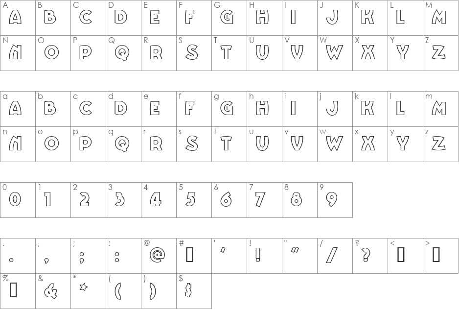 Vinnie BoomBah NF font character map preview