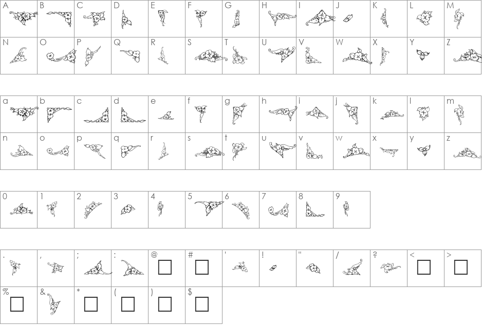 Vintage font character map preview