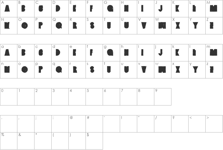 Vintage Denim font character map preview