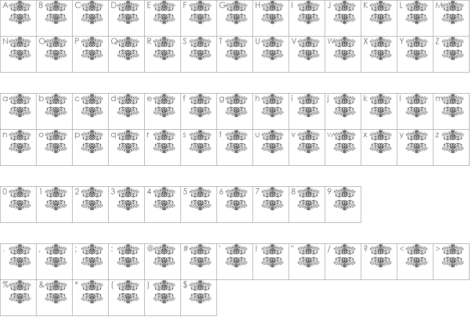 Vintage Elements_08 font character map preview