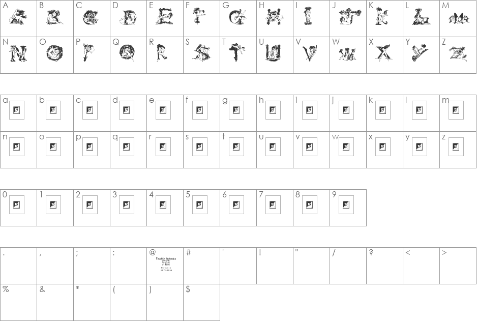 VINTAGE EROTIQUE font character map preview