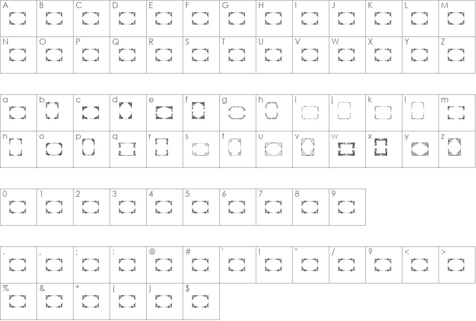 Vintage Frames 15 font character map preview