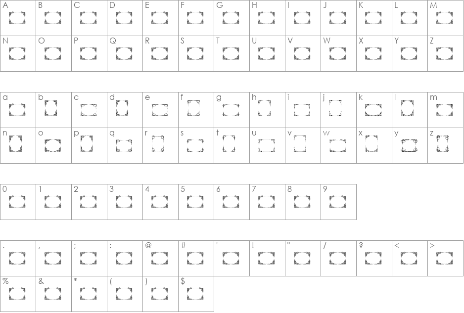 Vintage Frames 17 font character map preview